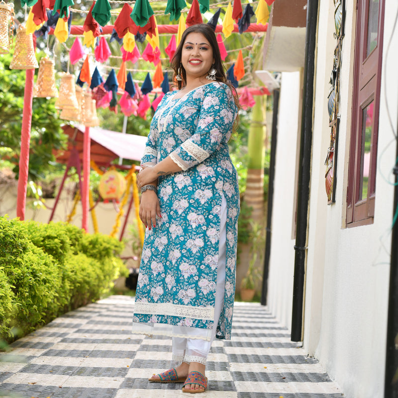 Bed of Lotus Floral Chikan Laced Kurta