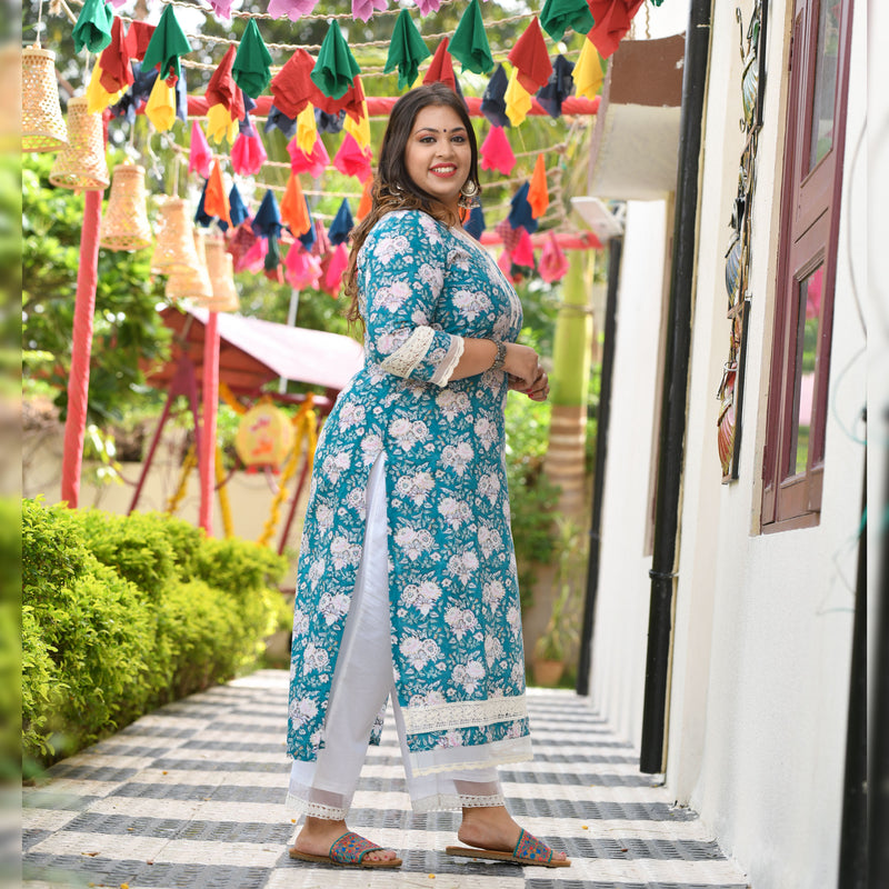 Bed of Lotus Floral Chikan Laced Kurta