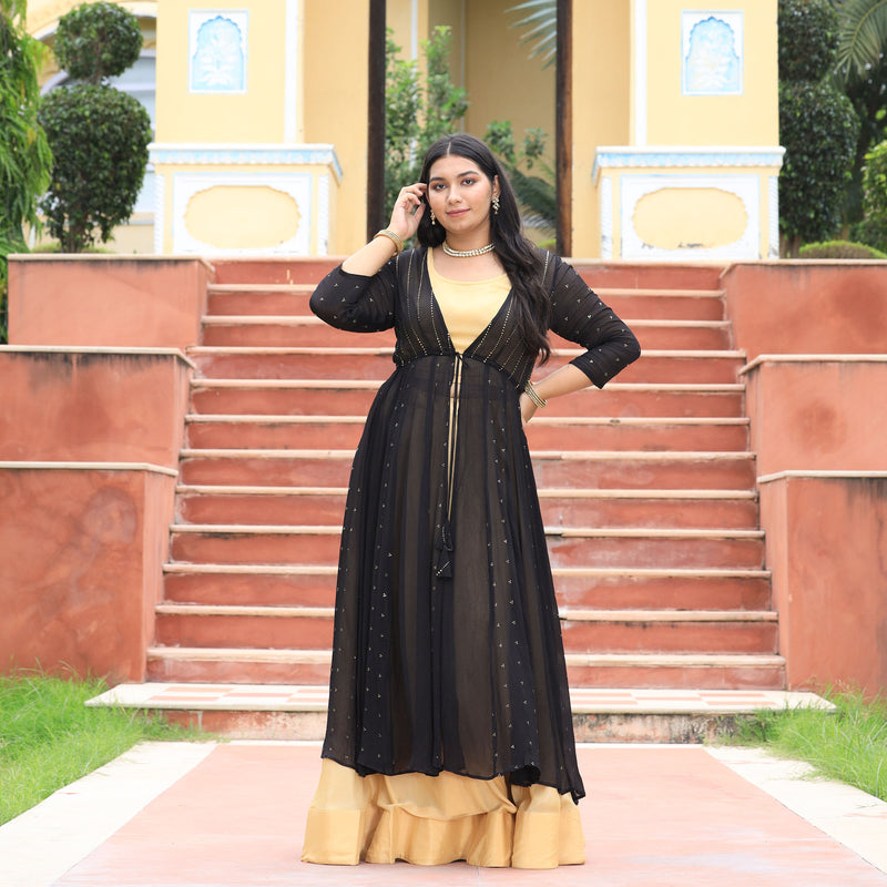 Black & Gold Chinon Mukeish Cape set