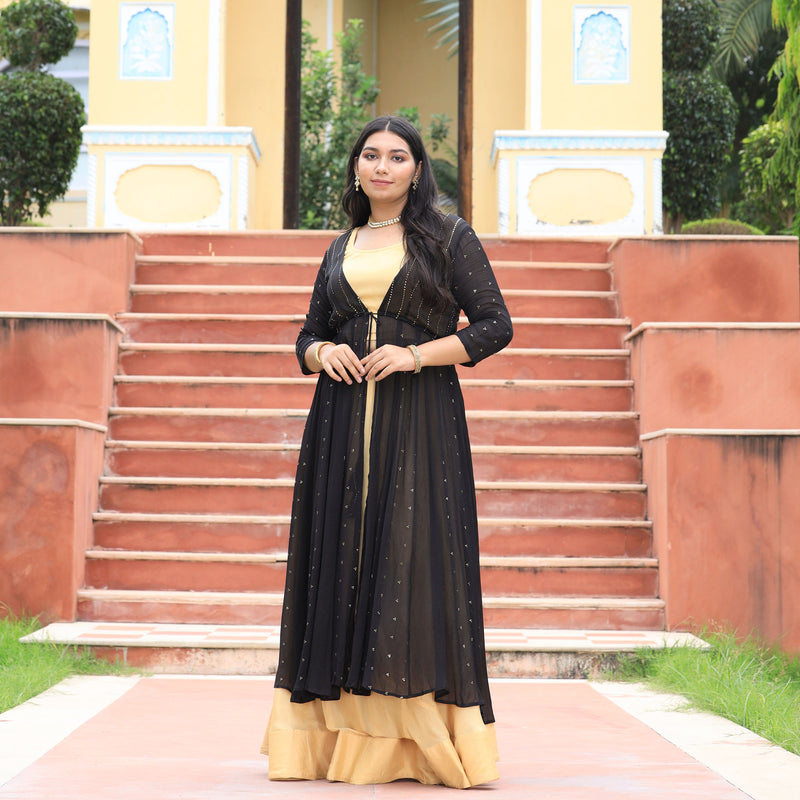 Black & Gold Chinon Mukeish Cape set