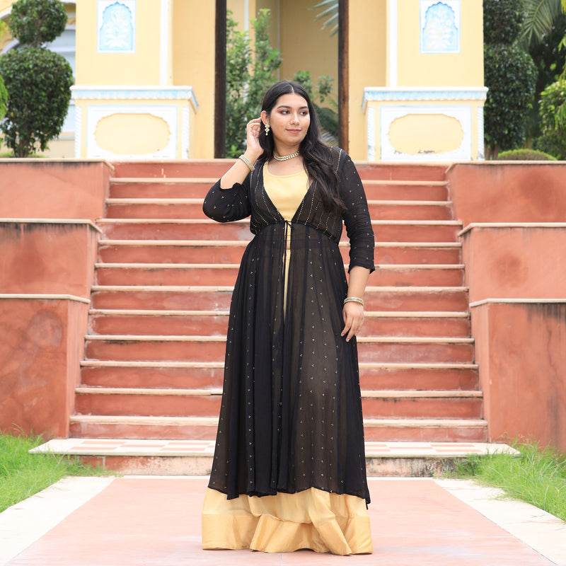 Black & Gold Chinon Mukeish Cape set