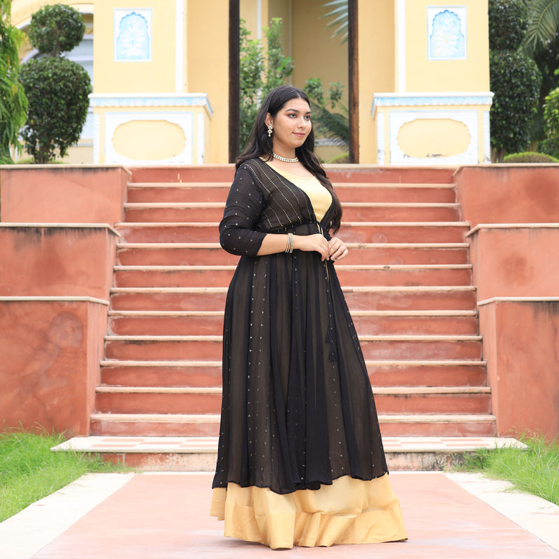 Black & Gold Chinon Mukeish Cape set