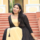 Black & Gold Chinon Mukeish Cape set