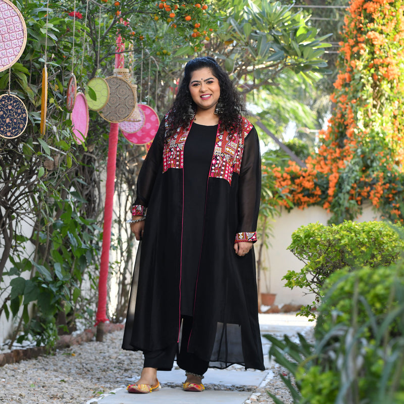 Ravishing Black Kutch Embroidered Cape Co-ord Set