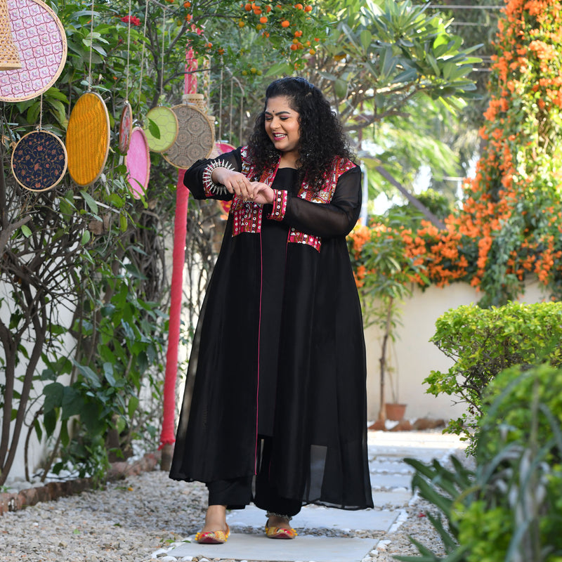 Ravishing Black Kutch Embroidered Cape Co-ord Set