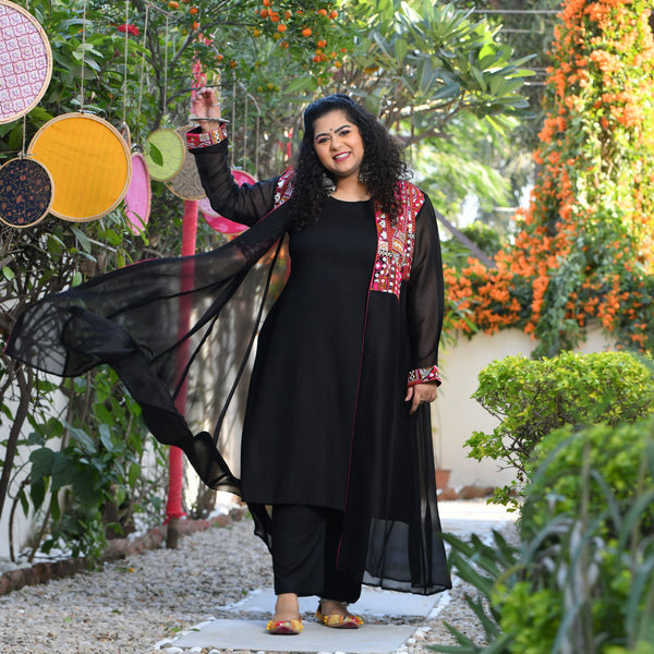 Ravishing Black Kutch Embroidered Cape Co-ord Set