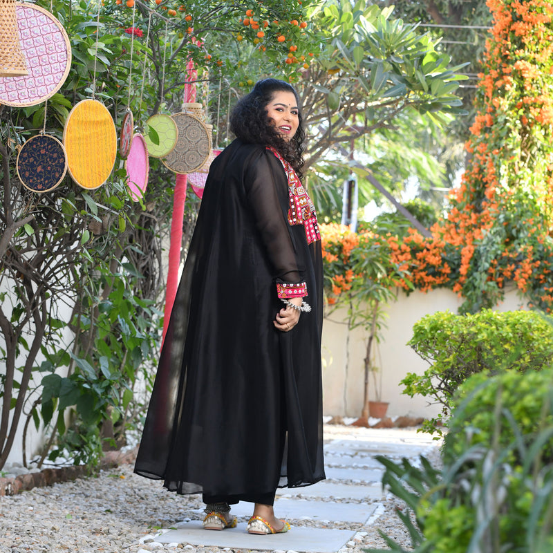 Ravishing Black Kutch Embroidered Cape Co-ord Set