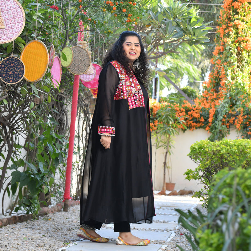Ravishing Black Kutch Embroidered Cape Co-ord Set