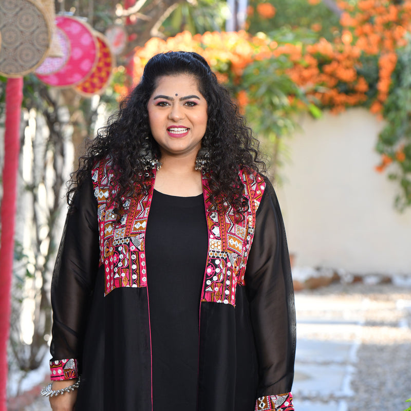 Ravishing Black Kutch Embroidered Cape Co-ord Set