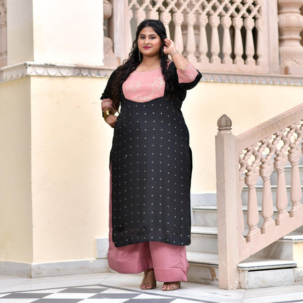 Black Old Rose Chinon Kurta