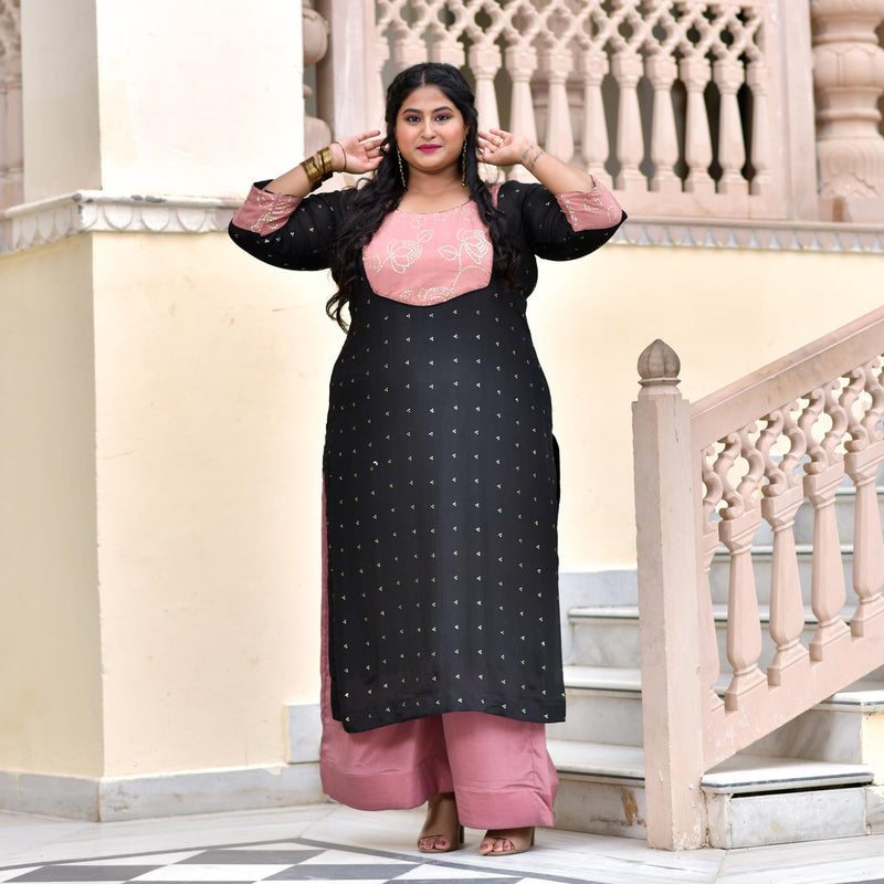 Black Old Rose Chinon Kurta