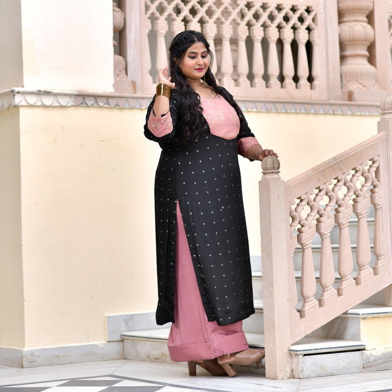 Black Old Rose Chinon Kurta