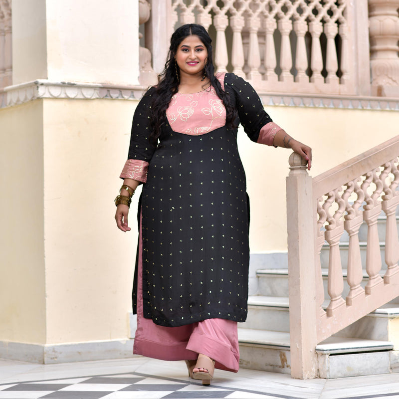 Black Old Rose Chinon Kurta