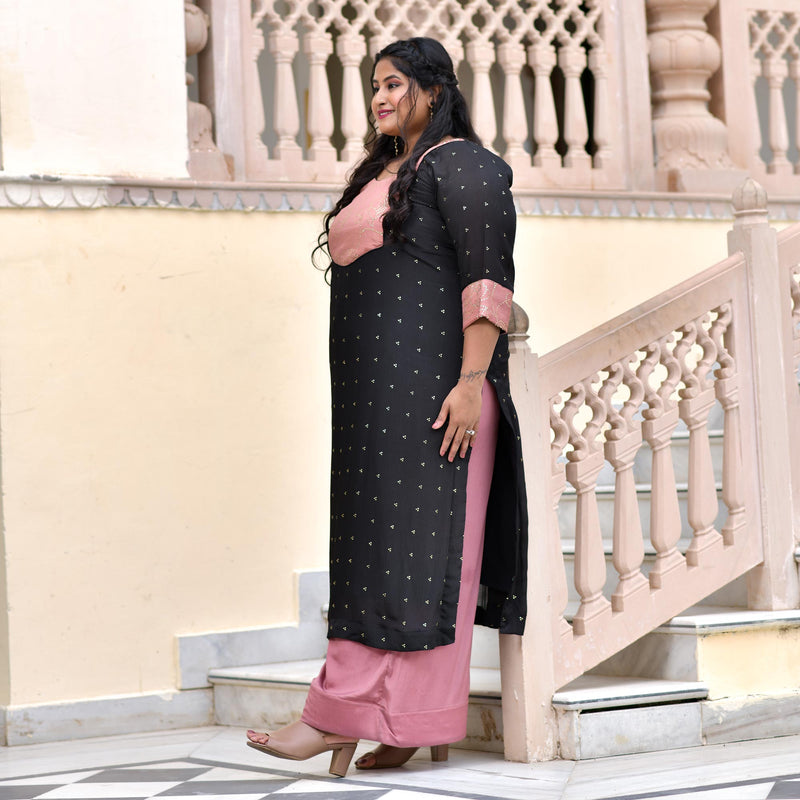 Black Old Rose Chinon Kurta