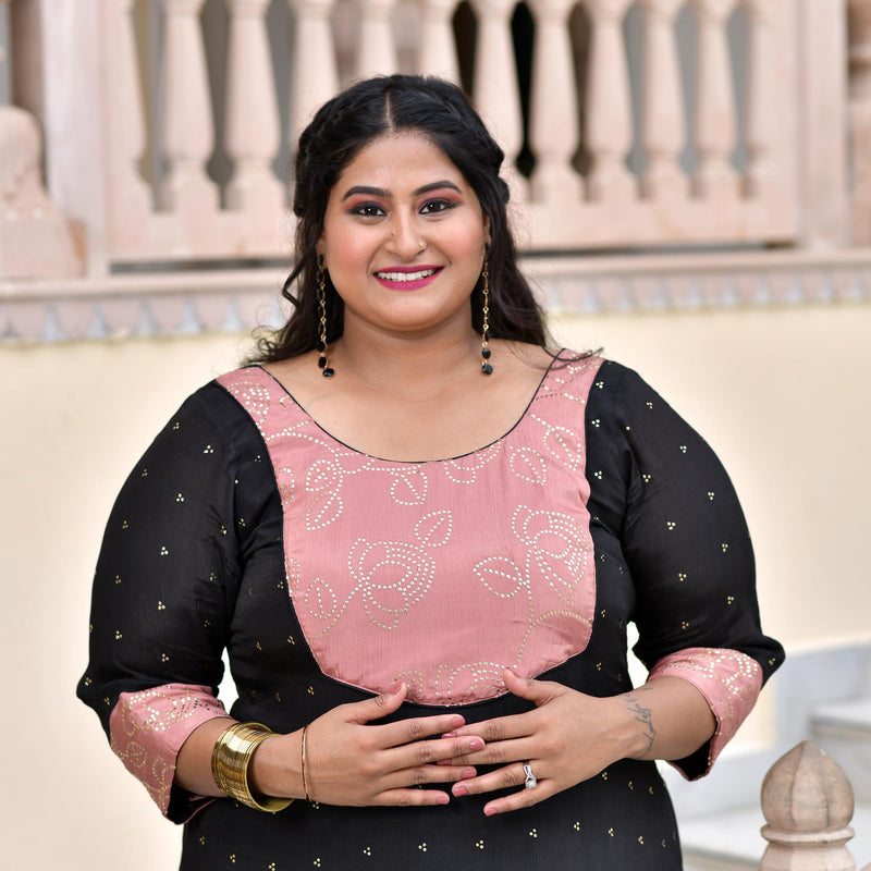Black Old Rose Chinon Kurta