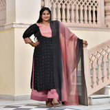 Black Old Rose Chinon Kurta