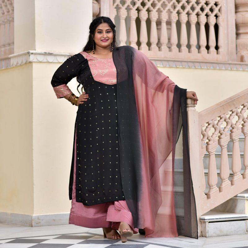 Black Old Rose Chinon Kurta