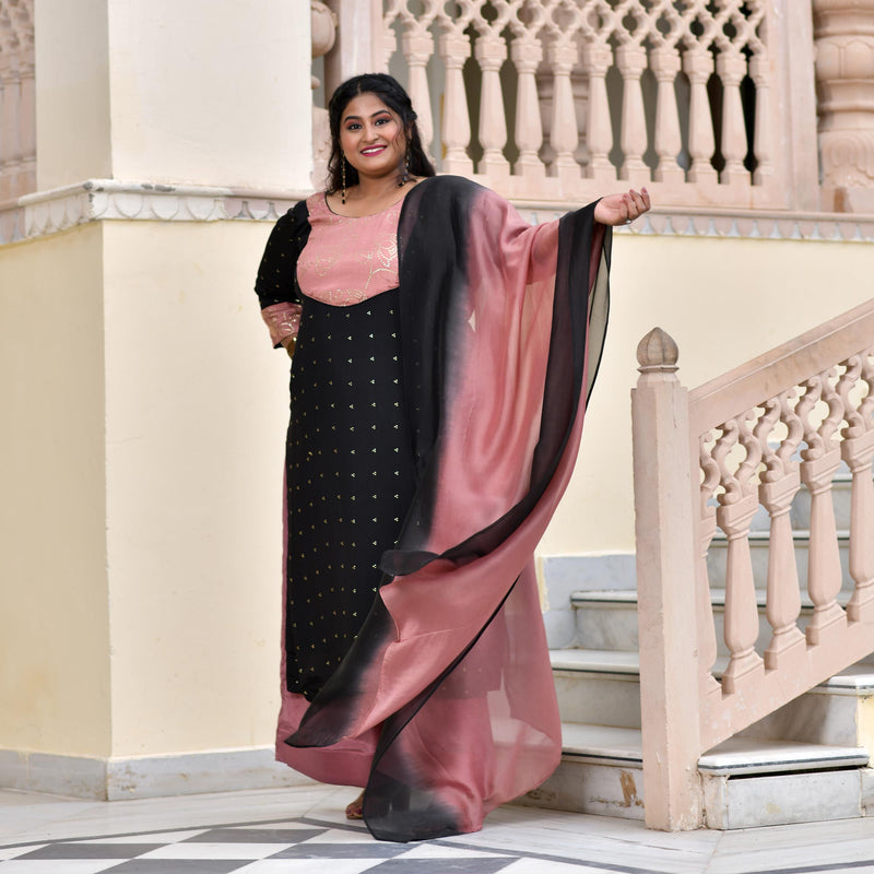 Black Old Rose Chinon Kurta