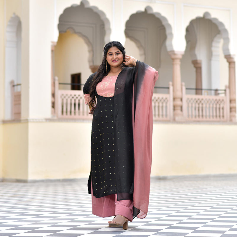 Black Old Rose Chinon Kurta