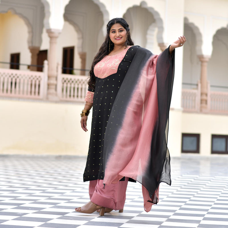 Black Old Rose Chinon Kurta