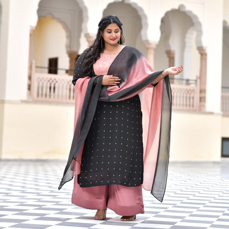 Black Old Rose Chinon Kurta