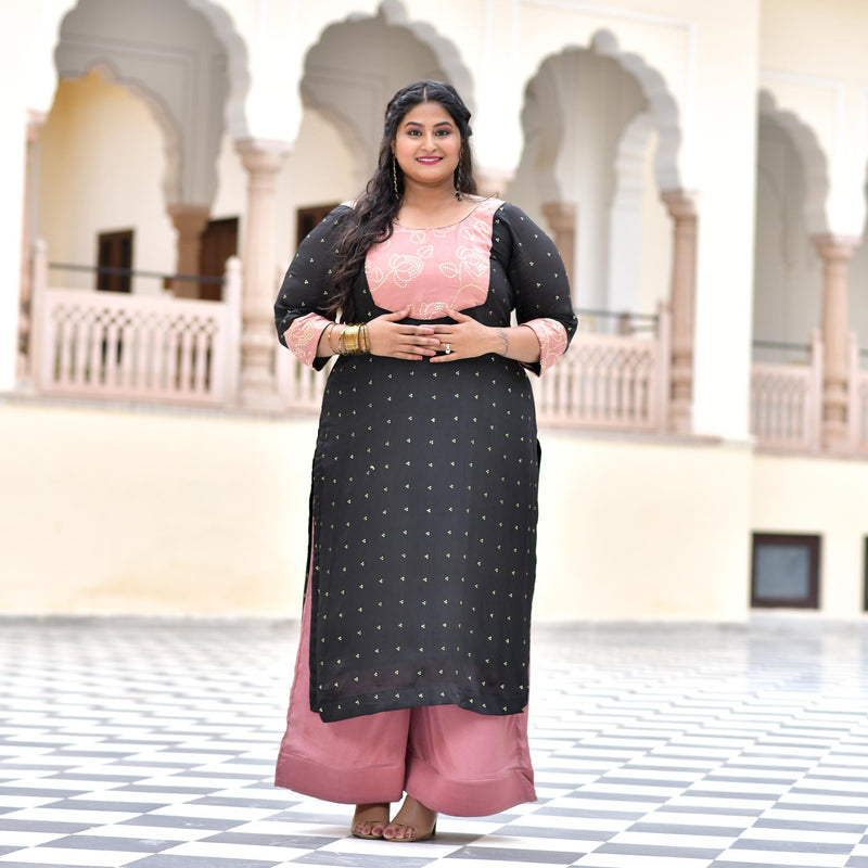 Black Old Rose Chinon Kurta
