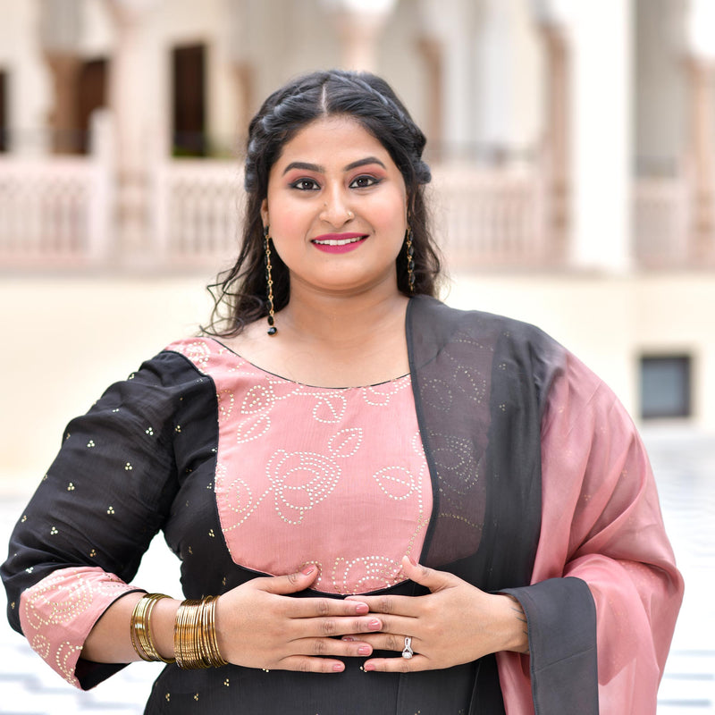 Black Old Rose Chinon Kurta