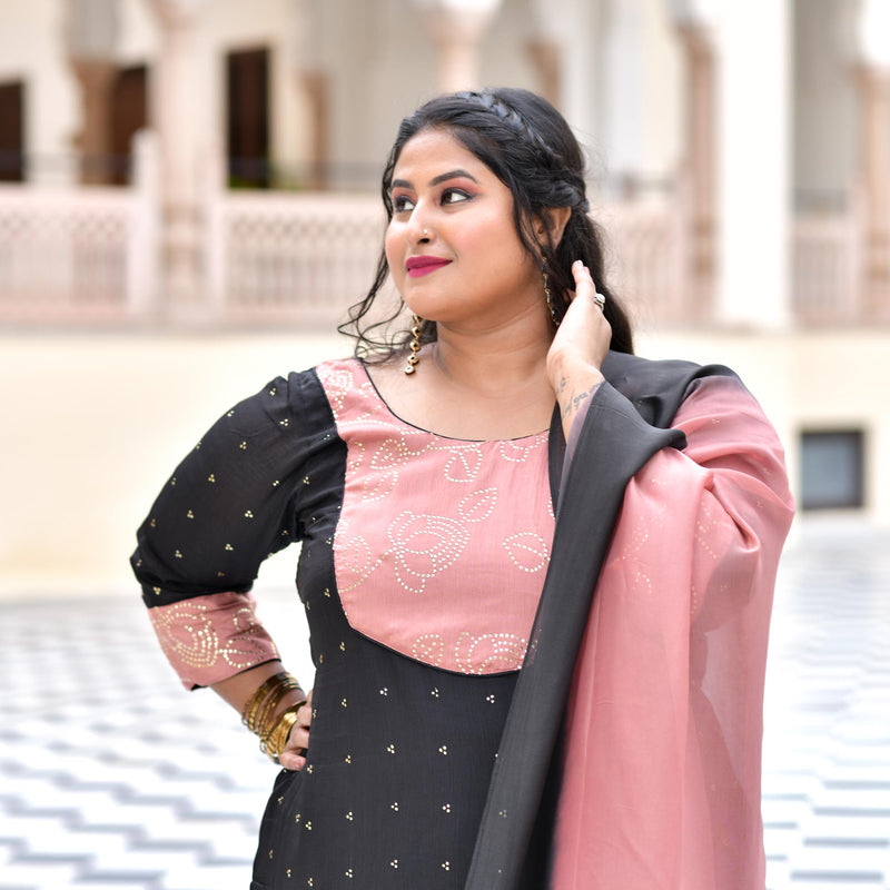 Black Old Rose Chinon Kurta