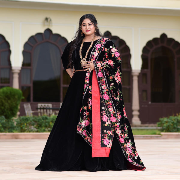 Black Mirage Velvet Majesty Lehenga Set
