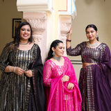 Purple & Dazzle Sequin Embroidered Pure Georgette Lehenga Set