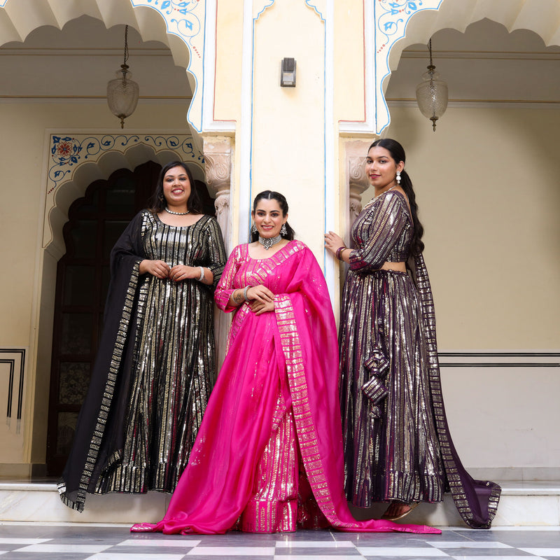Purple & Dazzle Sequin Embroidered Pure Georgette Lehenga Set