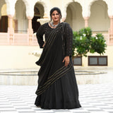 Black Princess Chinon Cocktail Dress with Drape Dupatta