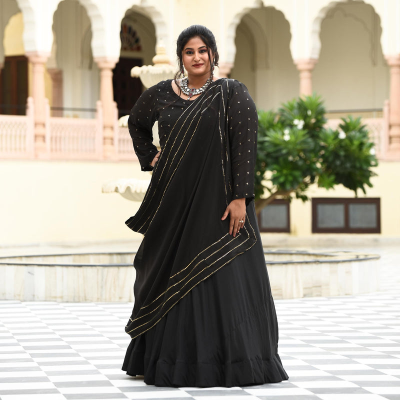Black Princess Chinon Cocktail Dress with Drape Dupatta
