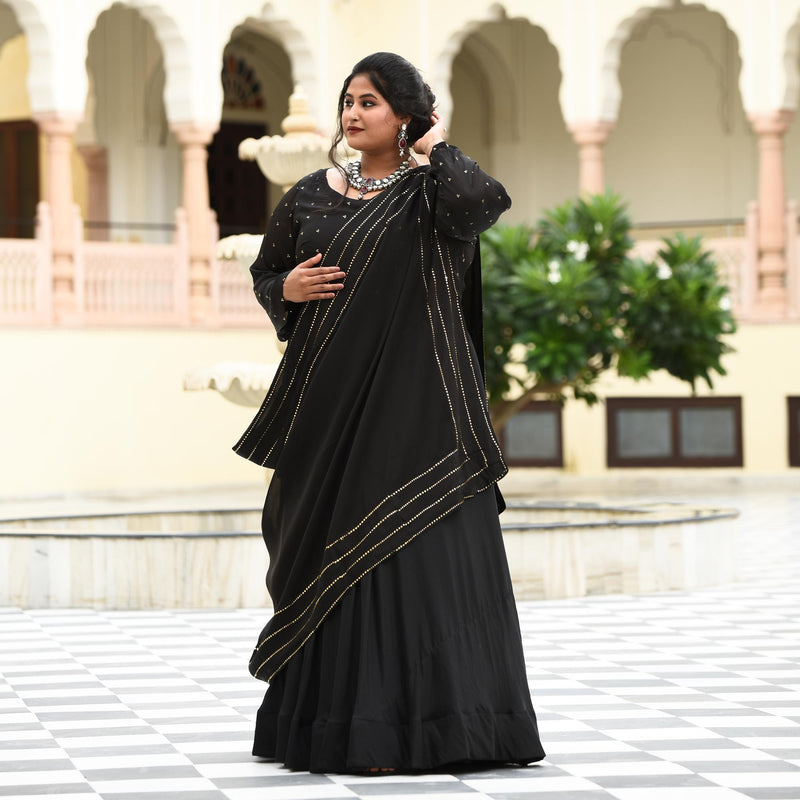 Black Princess Chinon Cocktail Dress with Drape Dupatta