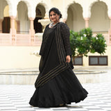 Black Princess Chinon Cocktail Dress with Drape Dupatta