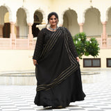 Black Princess Chinon Cocktail Dress with Drape Dupatta