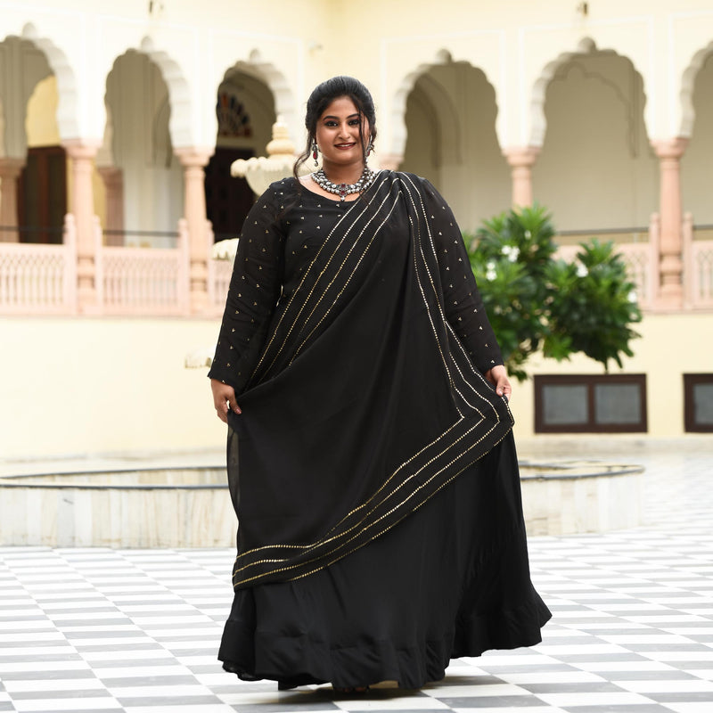 Black Princess Chinon Cocktail Dress with Drape Dupatta