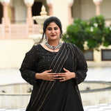 Black Princess Chinon Cocktail Dress with Drape Dupatta