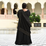 Black Princess Chinon Cocktail Dress with Drape Dupatta