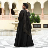 Black Princess Chinon Cocktail Dress with Drape Dupatta