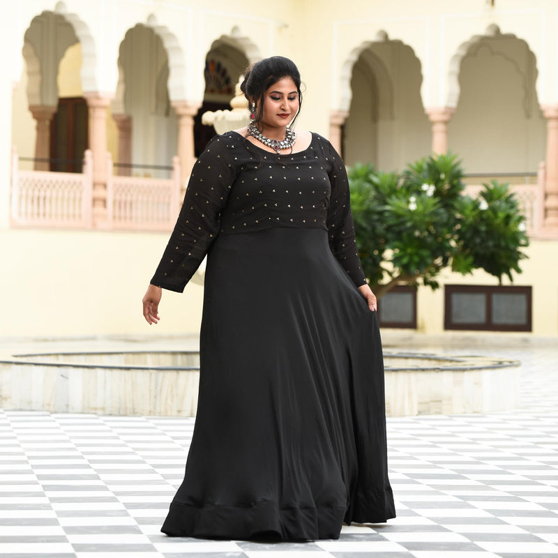 Black Princess Chinon Cocktail Dress with Drape Dupatta