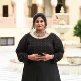 Black Princess Chinon Cocktail Dress with Drape Dupatta