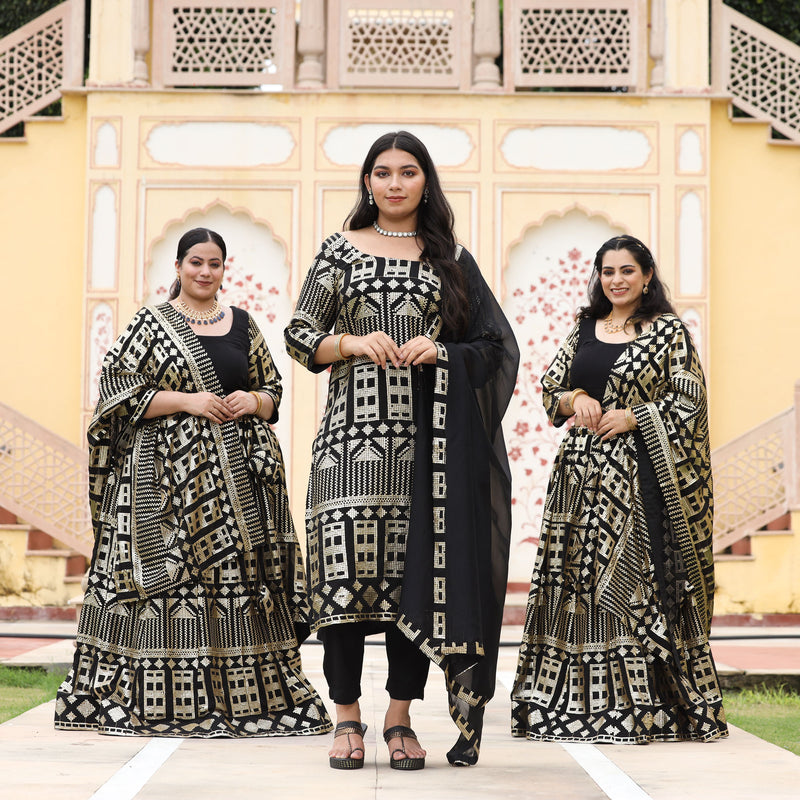 Black Georgette Tikdi Work Lehenga Set