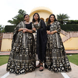 Black Georgette Tikdi Work Lehenga Set