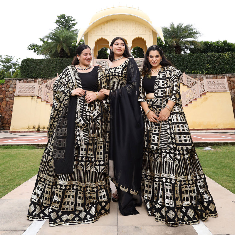 Black Georgette Tikdi Work Lehenga Set