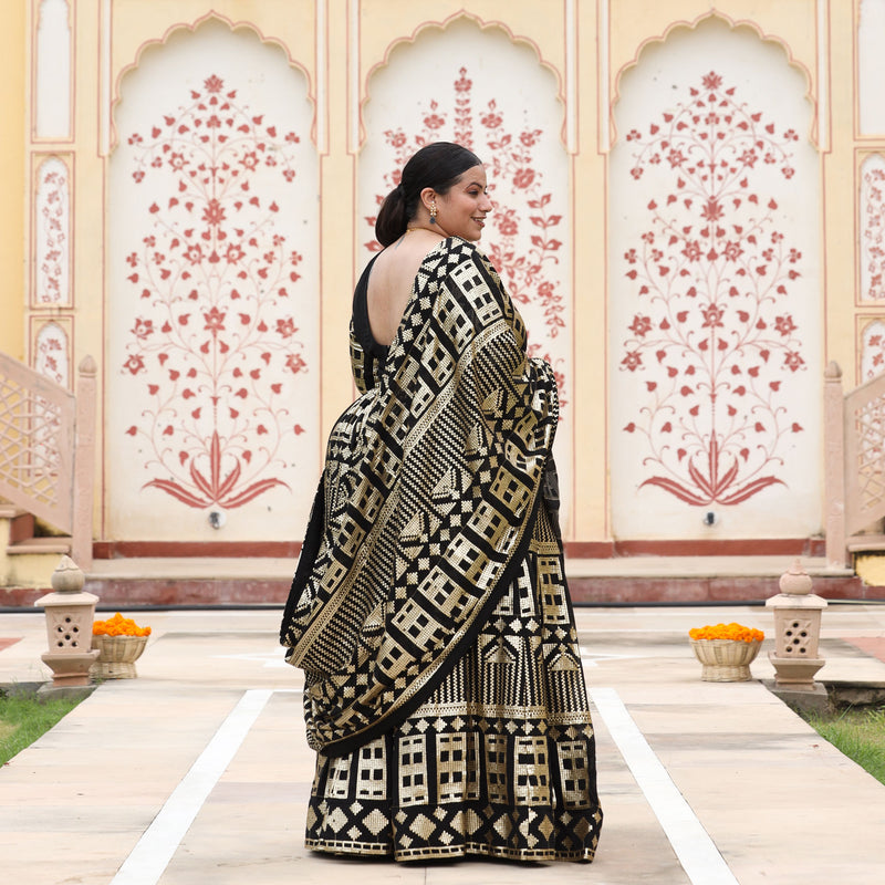 Black Georgette Tikdi Work Lehenga Set