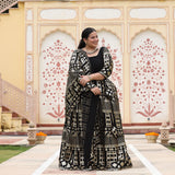 Black Georgette Tikdi Work Lehenga Set
