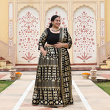 Black Georgette Tikdi Work Lehenga Set