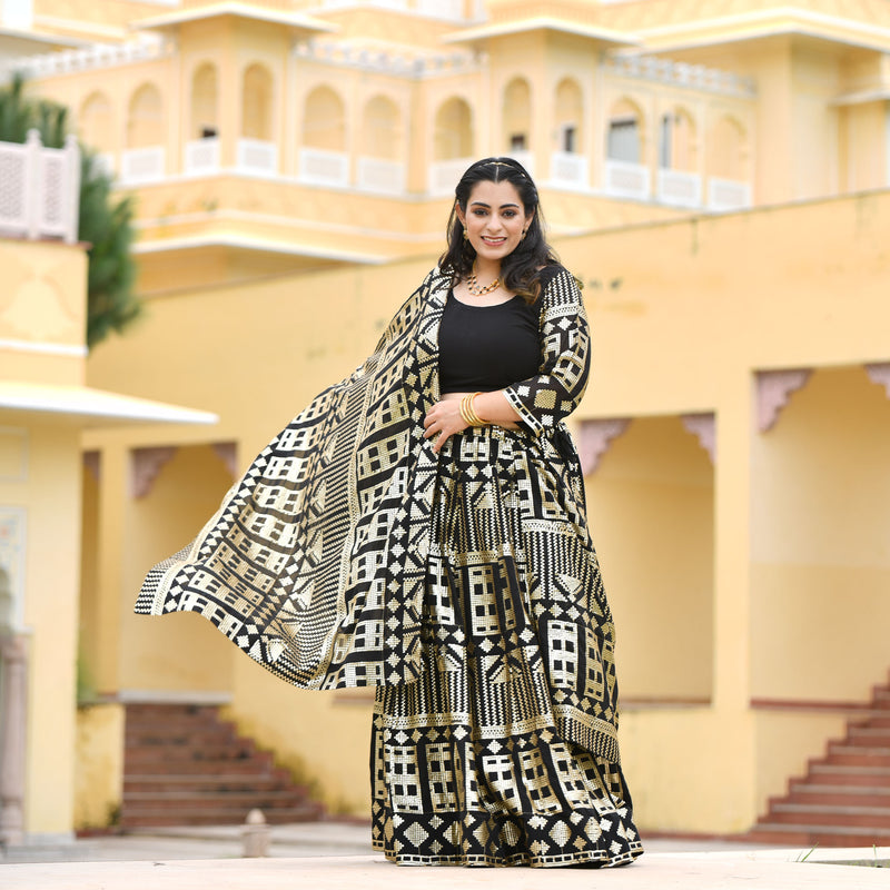 Black Georgette Tikdi Work Lehenga Set