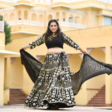 Black Georgette Tikdi Work Lehenga Set